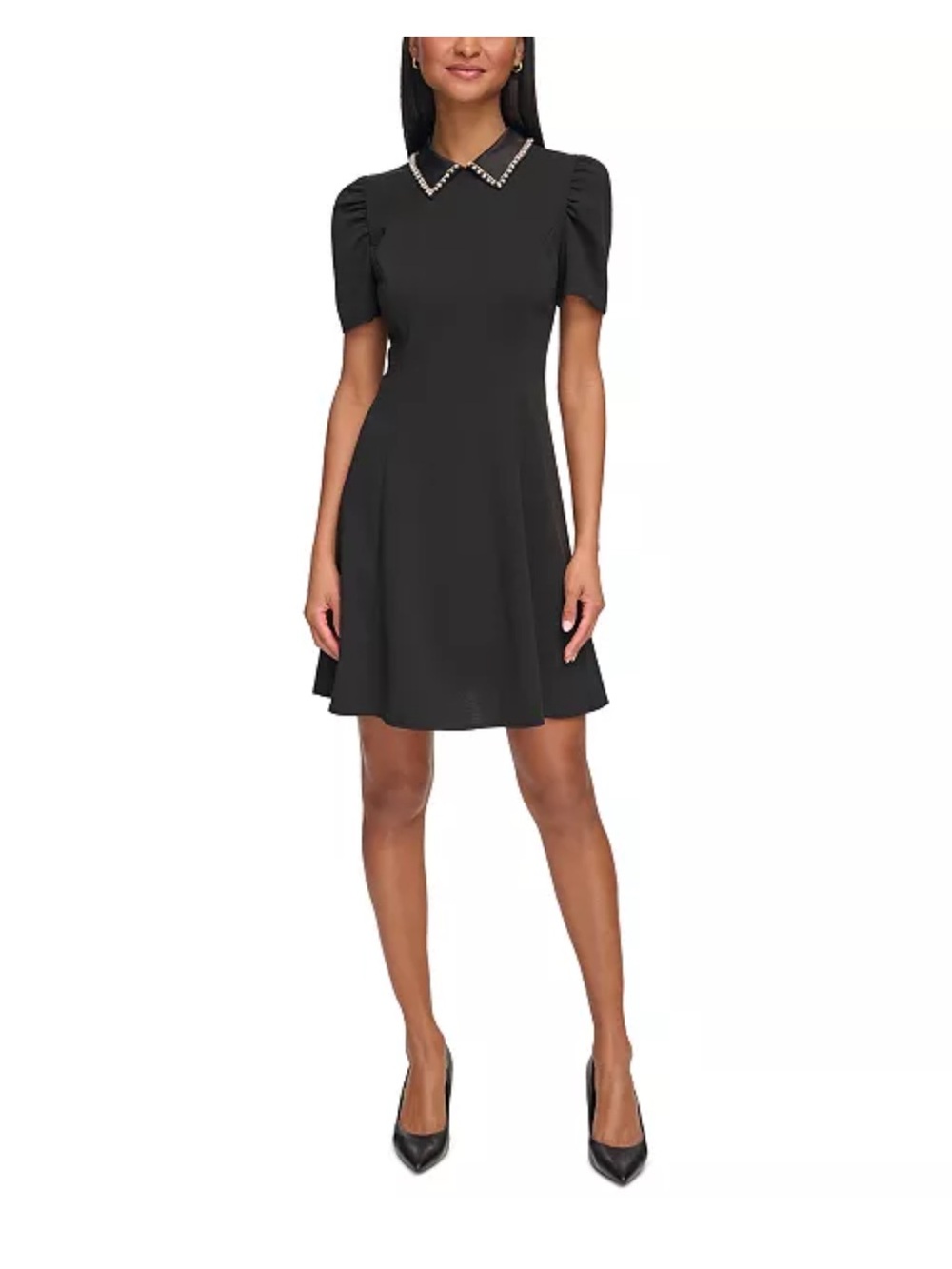 Karl Lagerfeld Satin Embellished Collar Mini Dress